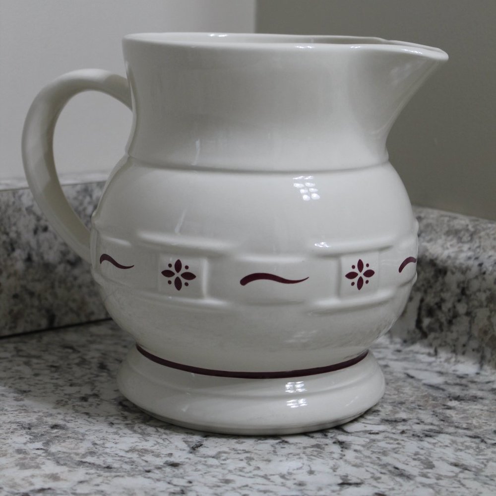 Longaberger Large Milk Pitcher Ivory Red Vitrified